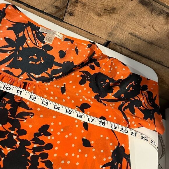 Trinity orange and navy floral scoop neck silk blouse - S - Picture 7 of 7